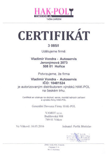 Certifikát HAK-POL