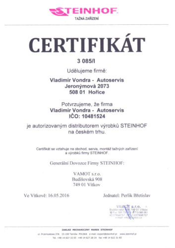 Certifikát STEINHOF